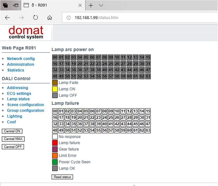 Menu ECG Settings V tomto menu se nastavují parametry konkrétního předřadníku s krátkou adresou. Ballast address: Zde nastavte adresu, která se bude konfigurovat. Min level: Hodnota (0.