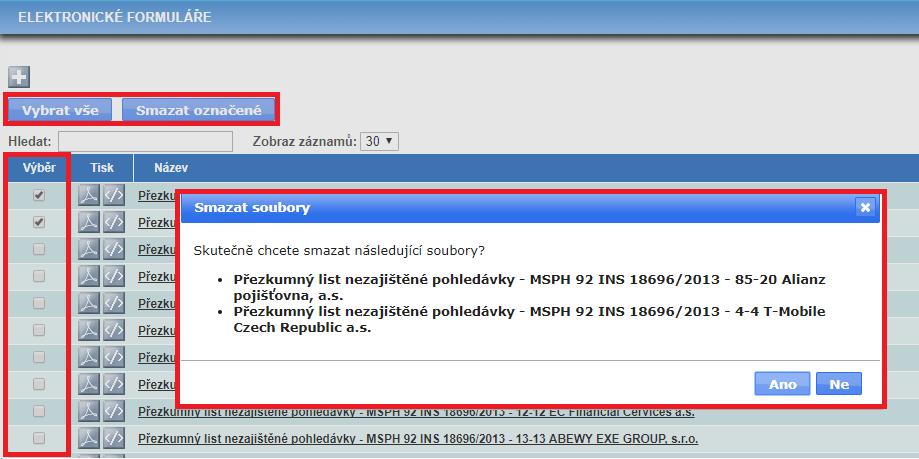 Informace z těchto polí se propisují do elektronických formulářů Přezkumný list zajištěné pohledávky a Přezkumný list nezajištěné pohledávky, kde korespondují se stejnojmennými sekcemi předepsaného