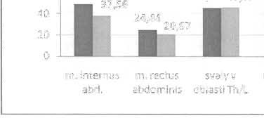 Průměrná hodnota EMG aktivity u osob s Jumper's knee na straně s poraněným kolenem a zdravou stranou při výpadu vpřed- porovnání