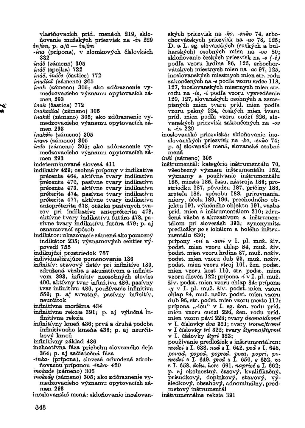 vlastňovacích príd. menách 219, skloňovanie mužských priezvisk na -in 229 ín/ím, p.