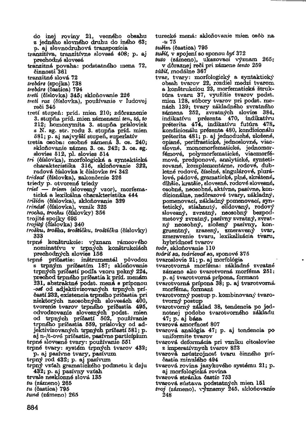 do inej roviny 21, vecného obsahu z jedného slovného druhu do iného 63; p. aj slovnodruhová transpozícia tranzitíva, tranzitívne slovesá 408; p.