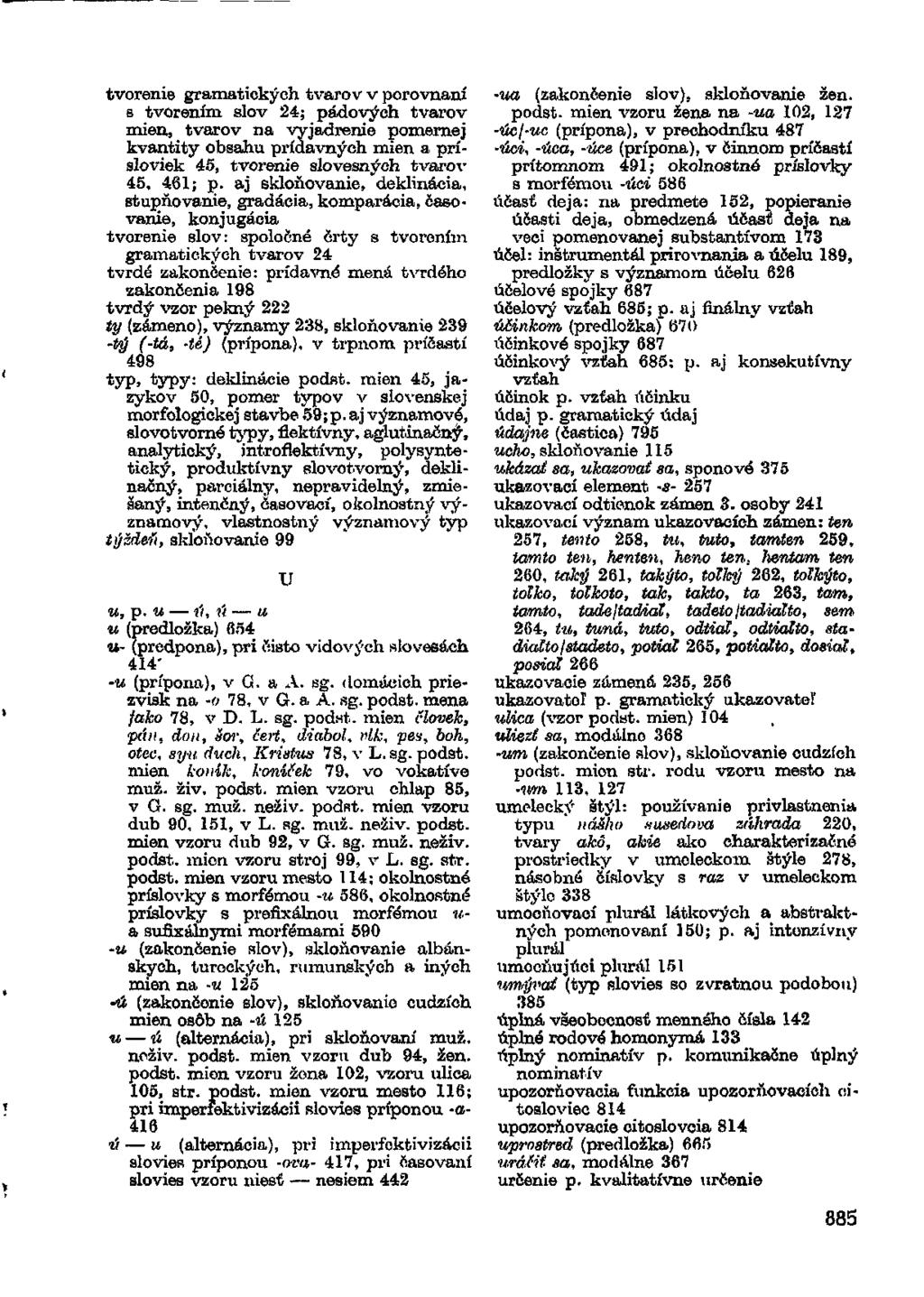 tvorenie gramatických tvarov v porovnaní s tvorením slov 24; pádových tvarov mien, tvarov na vyjadrenie pomernej kvantity obsahu prídavných mien a prísloviek 45, tvorenie slovesných tvarov 45, 461; p.