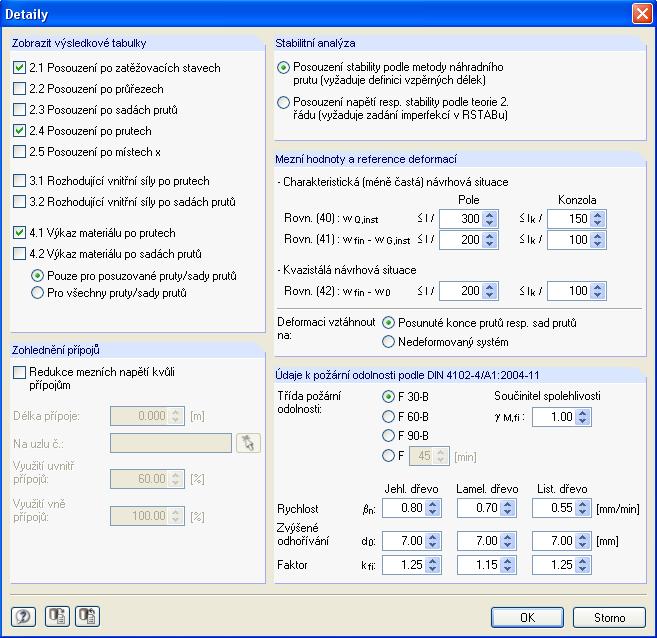 8 Příklad Obr. 8.20: Dialog 1.5 Vzpěrné délky Po kliknutí na tlačítko [Detaily] máme možnost nastavit zobrazení výsledků.