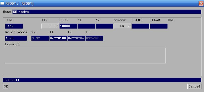 Hodnoty jsou použity z CAD programu Pro/E (viz. Obr. 53). Jádro a víko impaktoru je tímto uvažováno jako tuhé těleso.