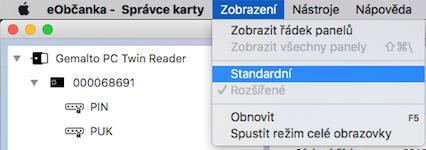 4.5 Standardní a rozšířené zobrazení Aplikace eobčanka Správce karty může fungovat v jednom ze dvou režimů zobrazení: Ve standardním zobrazení je uživateli dostupná základní sada běžně používaných