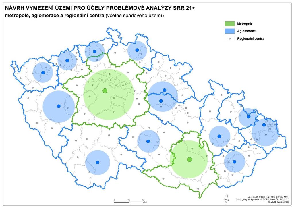 Geografické vymezení strategických cílů zázemí metropolí/aglomerací bude vymezeno na základě separátní studie (data mobilních operátorů)