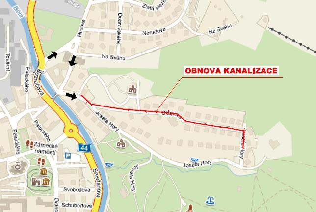 4.2 Opravy kanalizace 4.2.1 OBNOVA KANALIZACE V ULICI SKUPOVA, JESENÍK Ulice: Skupova, Josefa Hory Obnova VHI: ANO (stávající stav) BT DN 400 cca 46 m (1975) BT DN 300 cca 490 m (1975) 2 320 tis.