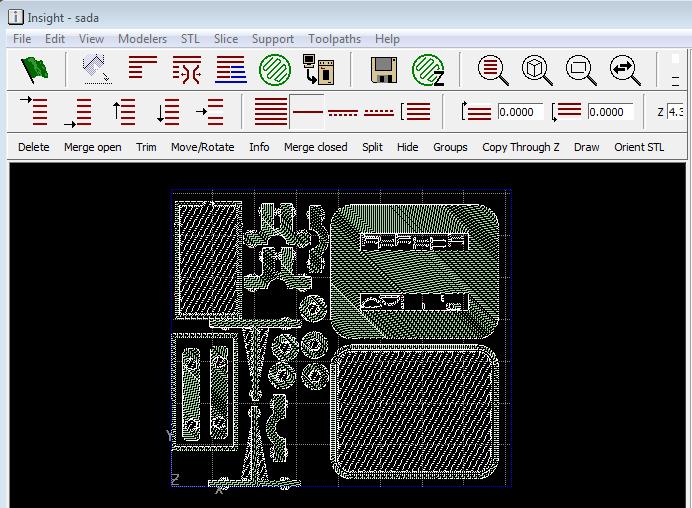 Obr. 19: Rozložení modelu pro tisk. (Zdroj: printscreen z programu Insight) Tab. 7: Informace o modelu.