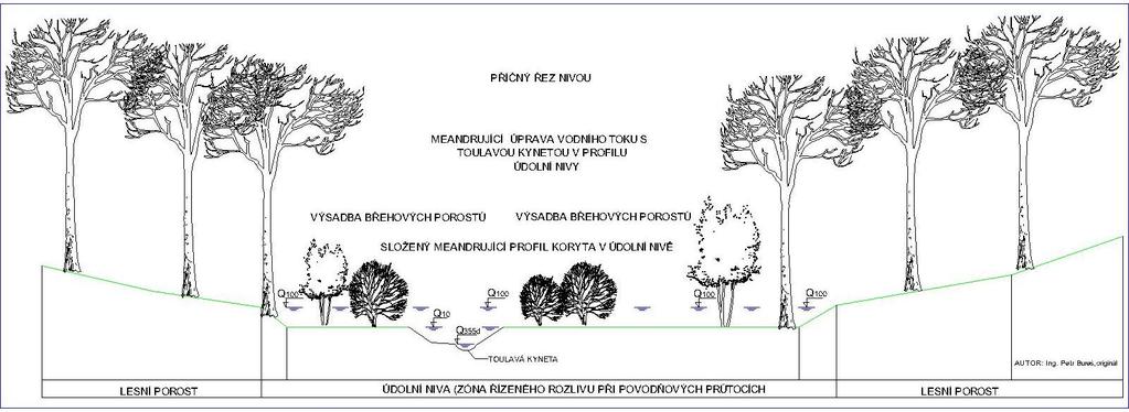 3 Obrázek č. 3 Příčný řez údolní nivou s navrženou revitalizací vodního toku (orig.) Picture No. 3 Cross section of the valley cheese with the proposed revitalization of the water flow (orig.