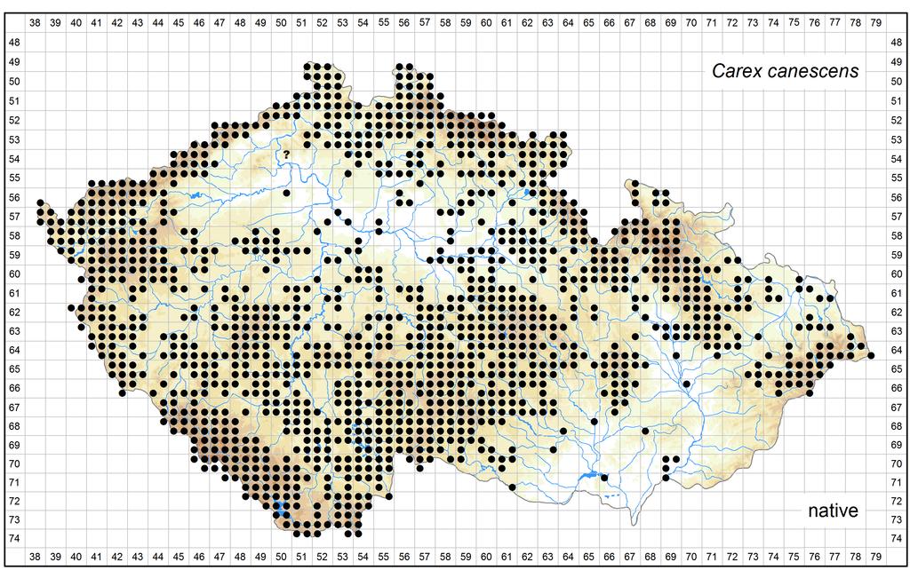 Distribution of Carex canescens in the Czech Republic Author of the map: Vít Grulich, Radomír Řepka Map produced on: 06-02-2017 Database records used for producing the distribution map of Carex