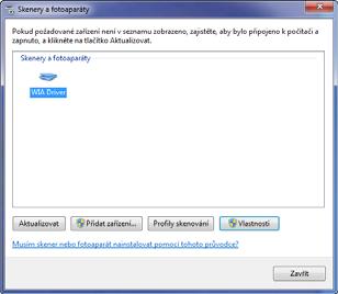 Příprava před použitím > Instalace softwaru Nastavení ovladače WIA Zaregistrujte zařízení k ovladači WIA. Pokyny vyplývají z prvků rozhraní, které se objevují v systému Windows 7.