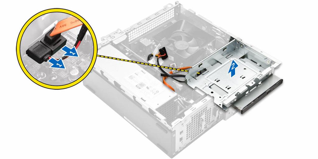 7. Postupujte podle pokynů v části Po manipulaci uvnitř počítače. Demontáž optické jednotky 1. Postupujte podle pokynů v části Před manipulací uvnitř počítače. 2.