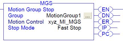 37 PC nastaví se na logickou 1 po provedení instrukce Motion Group Stop (MGS) Tato instrukce slouží k zastavení pohybu všech os zařazených do stejné skupiny.