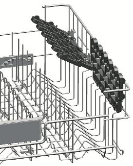 Výškově nastavitelná přihrádka do horního košíku (podle modelu) Použijte dolní a horní části výškově nastavitelných přihrádek v horním košíku myčky tak, že je posunete dolů nebo nahoru podle výšky