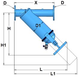 Manuální sítové cirkulační filtry - SÉRIE F400 ØD (in) ØD1 (in) X H H1 L L1 Hmotnost (kg)