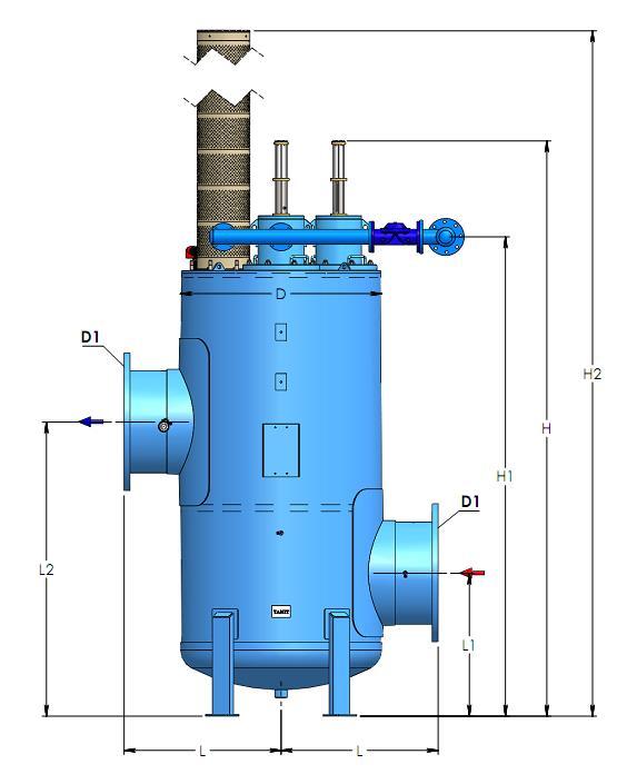 Automatic hydraulic sieve filters with suction nozzles IN-LINE In-Line D D1 L L1 L2 H H1 H2 (in) MGH3818IF 970 38 450 735 730 1380 3050 2615 3900 MGH4320IF 1100 43 500 800 815 1620 3190 2755 4040