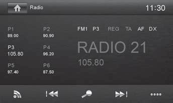 Režim rádia Režim rádia Spuštění režimu rádia Stiskněte v hlavní nabídce tlačítko Radio ]. Zobrazí se nabídka přehrávání rádia.