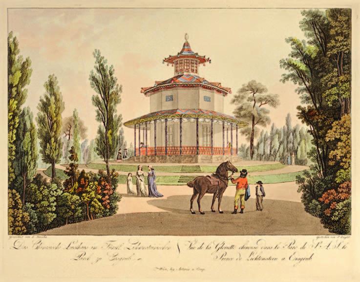 Historie Čínský pavilon od Janschy/Zieglera, kolem roku 1800 (uloženo na Státním zámku Lednice) Pavilon či rotunda, jak byl někdy nazýván pro svůj stav, byl postaven pro potřeby uložení šesti