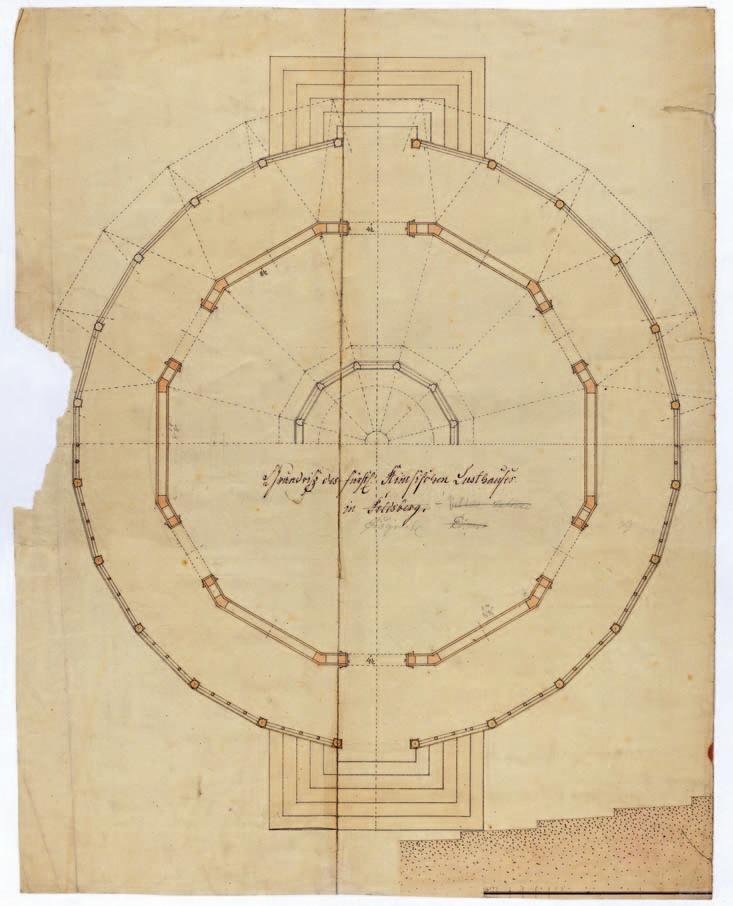 Historie Hardtmuthovo (?) půdorysné řešení stavby, nedatováno a bez signatury (Moravský zemský archiv v Brně, fond F 115 [Lichtenštejnský stavební úřad Lednice], inv. č.