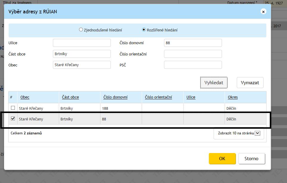 3.4 Problémy se ztotožněním osoby v Registru obyvatel. 3.4.4.2 Zpracování naimportovaných formulářů z on-line nebo PDF formuláře Postup pro zpracování formulářů, které byly naimportovány