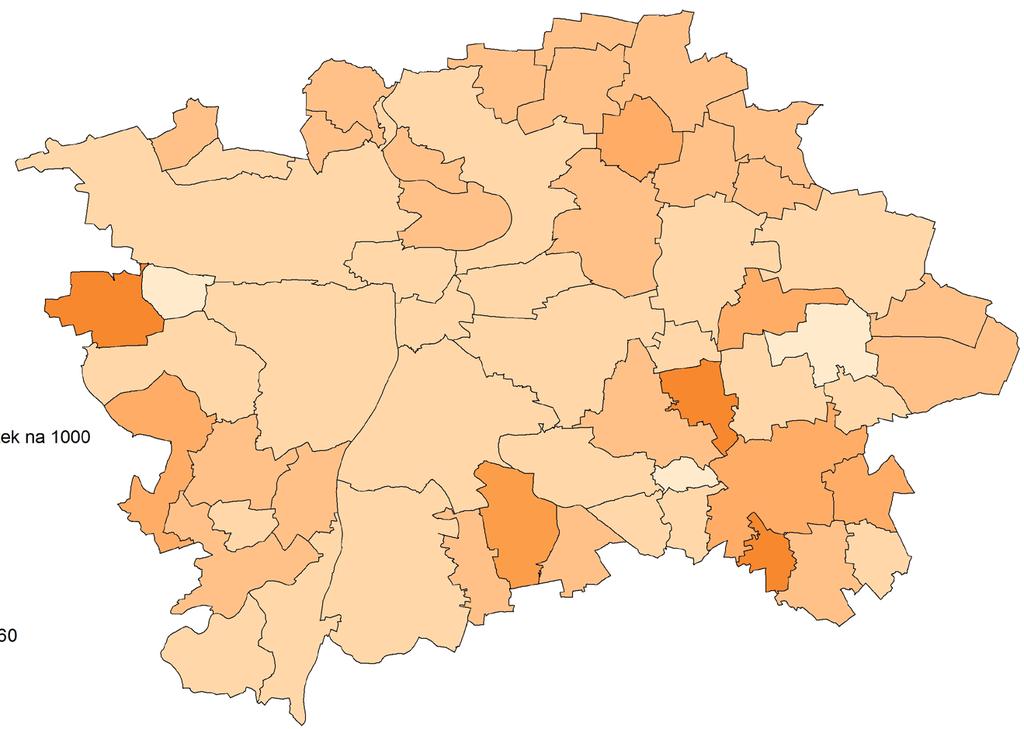 Přírůstek a úbytek na 1 obyvatel, 1992 < -2-2 až 1 až 2 21 až 4 41