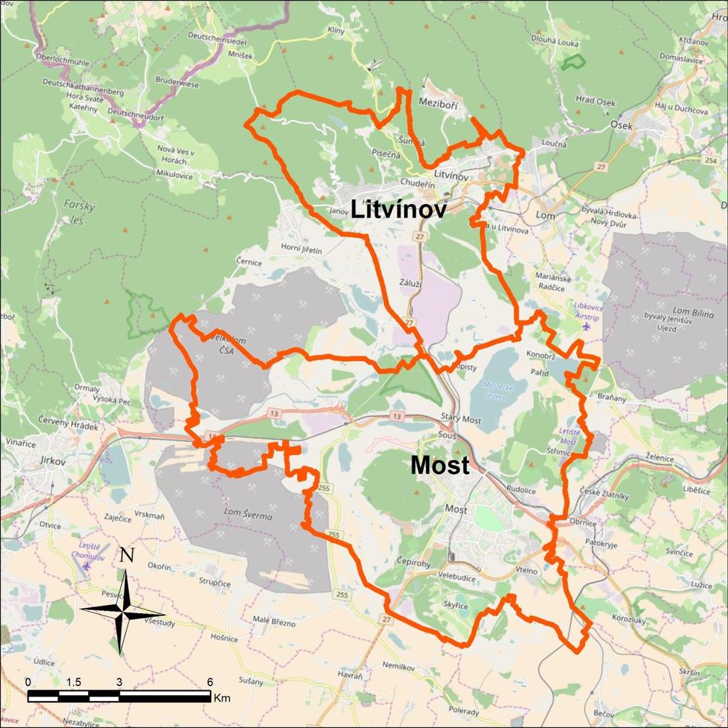 2. VSTUPNÍ ÚDAJE 2.1 OBECNÁ CHARAKTERISTIKA LOKALITY Posuzovaná oblast je vymezena územím měst Most a Litvínov, které náleží do území Ústeckého kraje.
