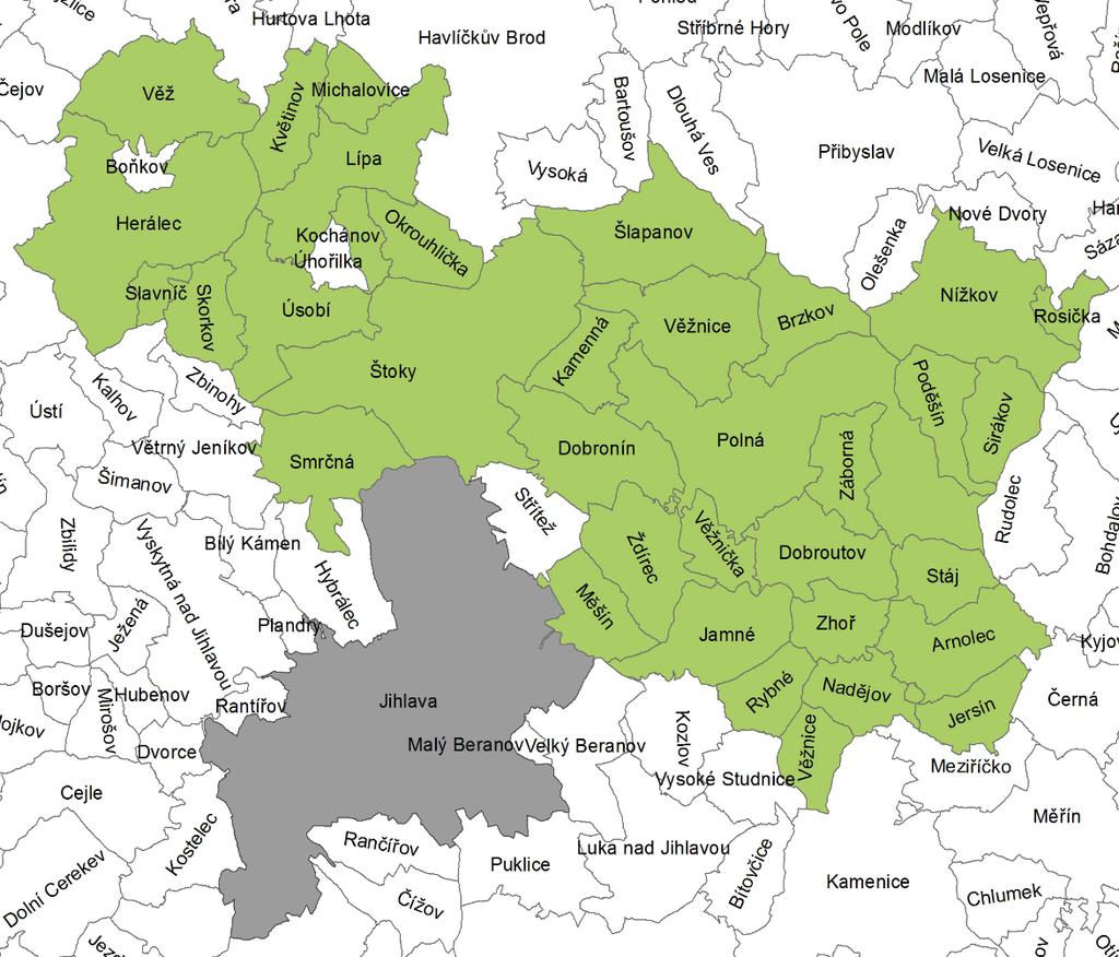 3 HISTORIE A POPIS ÚZEMÍ MAS Českomoravské pomezí o.p.s. byla založena 9. 7. 2007 devíti zakladateli na katastrálním území 22 obcí Mikroregionu Polensko.