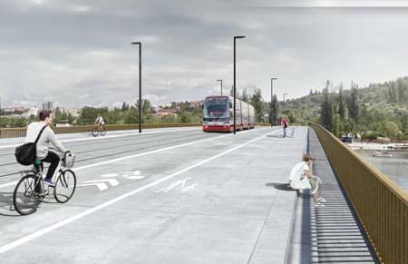 PŘÍMÝ PŘÍSTUP NA BŘEH VLTAVY MOSTOVKA 1:200 RAMPY PROPOJUJÍCÍ SPODNÍ A HORNÍ MOSTOVKU MOSTOVKA - PĚŠÍ, CYKLISTÉ, MHD - TRAMVAJ & AUTOBUS PODOLSKÉ NÁBŘEŽÍ CENTRUM, PODOLÍ - BRANÍK, MODŘANY TRAMVAJE,