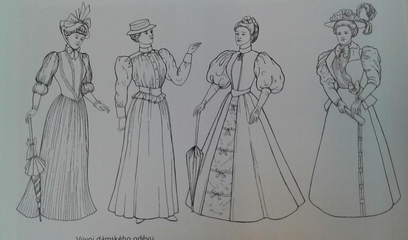 1 Od roku 1890 Styl oblékání má v tomto roce ještě prvky z předcházejícího období, kdy sukně byly hladké a rovné.