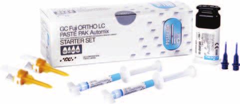 GC pro ortodoncii GC Fuji Ortho LC Paste Pak Automix Starter Set Pryskyřicí modifikovaný, světlem tuhnoucí skloionomerní cement na fixaci ortodontických zámků a kroužků.