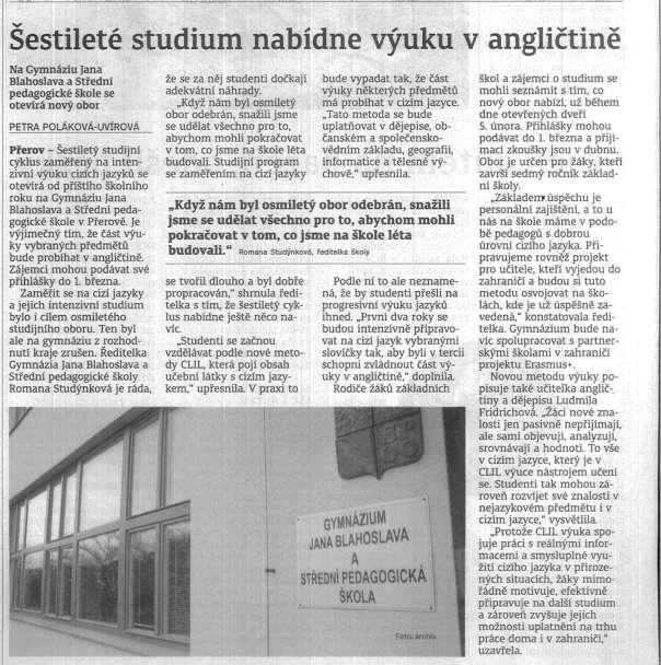 Publicita školy Šestileté gymnázium nabídne