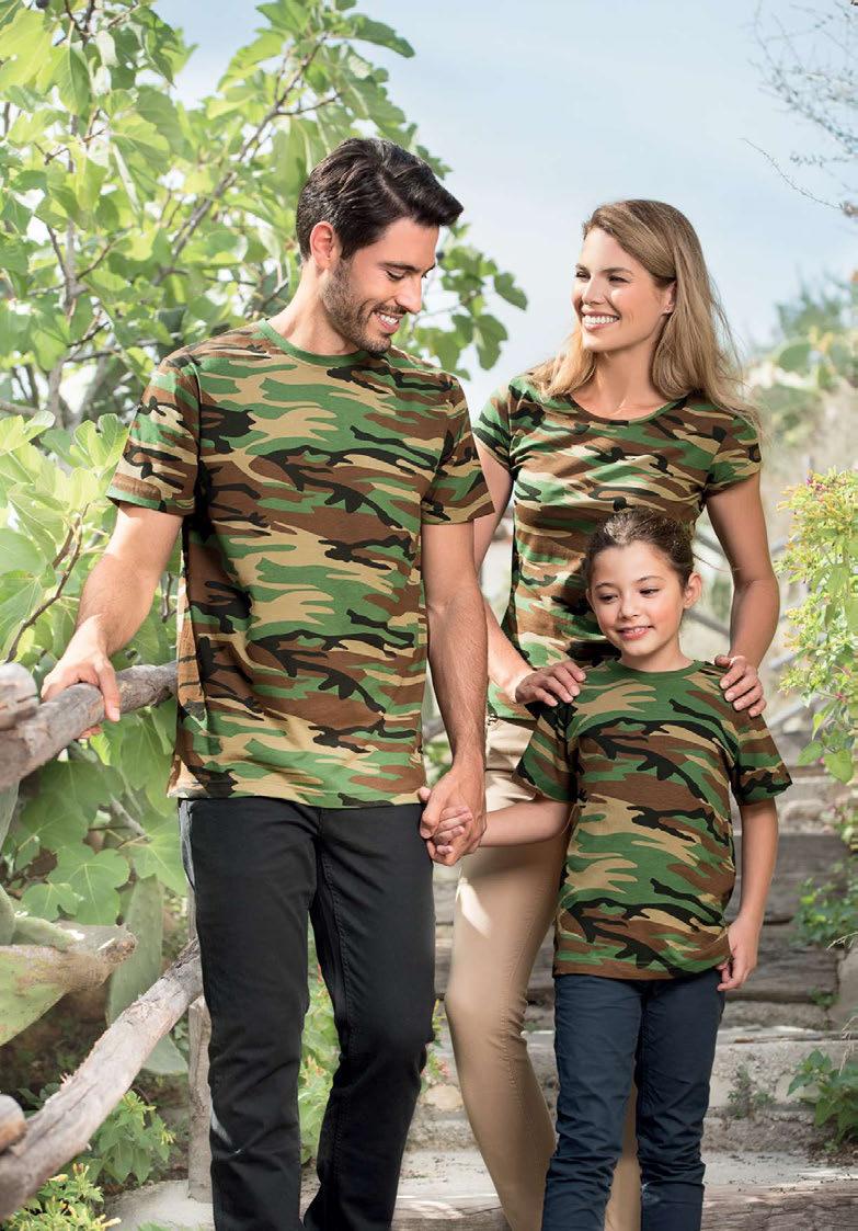 CAMOUFLAGE 144 tričko unisex Single Jersey, 100 % bavlna, 160 g/m 2 XS - 3XL tričko střední gramáže v barvách camouflage střih s bočními švy lem průkrčníku z žebrového úpletu s přídavkem 5 % elastanu