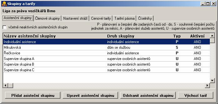 37 Skupiny a tarify Uživatelský modul Skupiny a tarify náleží k modulům řešícím agendu služby osobní asistentce.