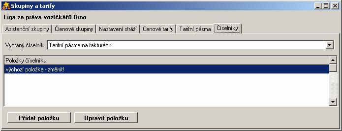 Rozbalovací seznam Na faktuře zobrazovat jako umožňuje vybrat položku, která bude zastupovat tarifní pásmo na faktuře.