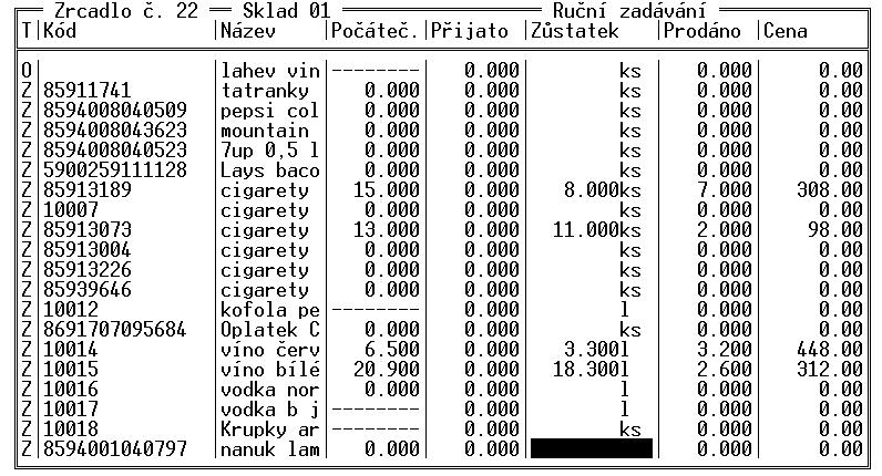 TRIFID GASTRO Kontrola položek Údaj Počáteč. udává počáteční stav k začátku kontrolovaného období, pokud byl kontrolován předchozím zrcadlem, jinak je proškrtnutý.