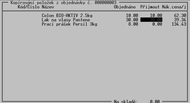 Uživatelská příručka 11.3. Přenos z objednávky do příjemky Údaje z objednávky dodavateli lze přenést do příjemky.