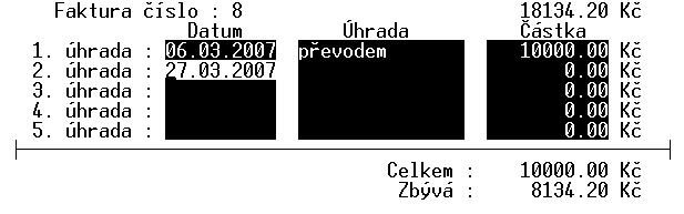 . Ostatní 13.1. Částečné úhrady faktur a příjemek V seznamu faktur a příjemek lze po stisku <F2> kromě úplné úhrady vybrat i úhradu částečnou.