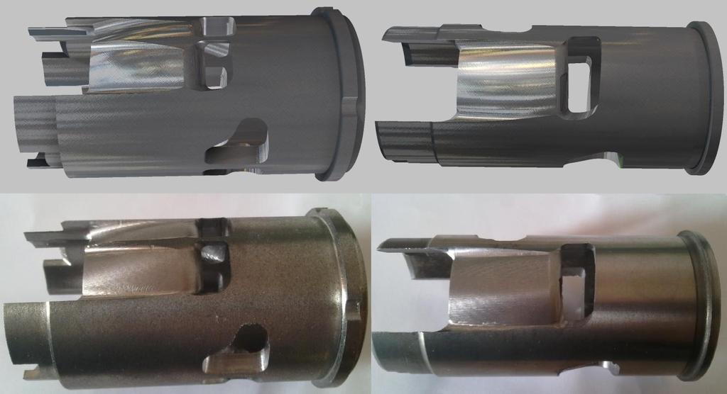 Otočný hrot zůstává jako opora při soustružení vnějšího průměru 50 mm, v této fázi je opření hrotem nezbytné, protože je zde velký nárok na kvalitu válcového povrchu stran jeho drsnosti, geometrické