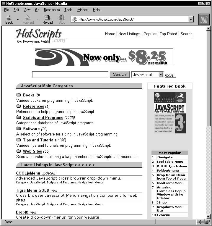 INTERNET Obr. 10. HotScripts jsou náhledy fungování jednotlivých skriptů. 2)http://www.hotscripts.com/JavaScript/ - stránka HotScripts (obr.
