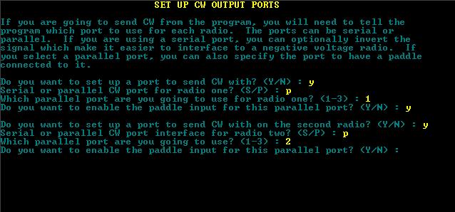 Postupně se volí sériový nebo paralelní port (S/P), číslo portu a dále je v případě volby paralelního portu třeba uvést, bude-li k němu připojen manipulátor (pastička) či nikoli.
