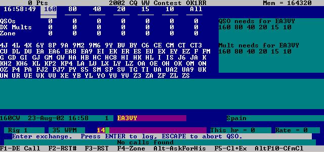 EA3VY 5NN 15 Okamžitě po stisknutí <ENTER> se objeví nové okénko, tzv. okénko pro soutěžní kód (Exchange Window), do kterého se přemístí kurzor.