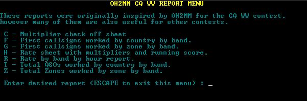 6.24.6. M OH2MM CQ WW Report Menu Tato volba vyvolá podnabídku s množstvím dalších zajímavých a užitečných reportů a informací o závodě.