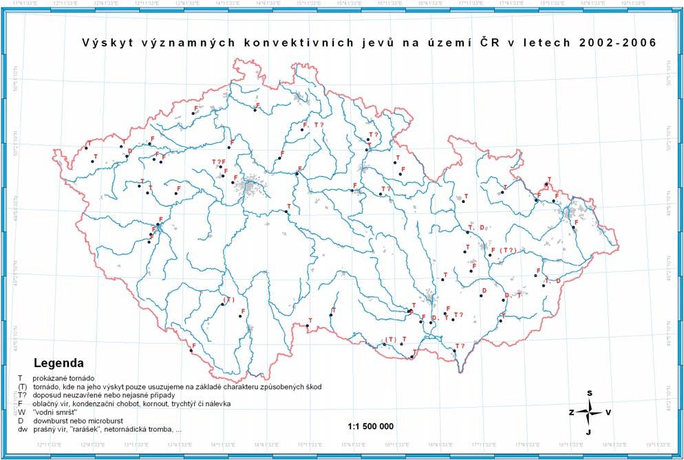 Obr. 1 Výskyt významných konvektivních jevů na území ČR v letech 2002 2006. Fig. 1. Occurrence of severe convective weather phenomena within the territory of the CR in 2002 2006. i videozáznam.