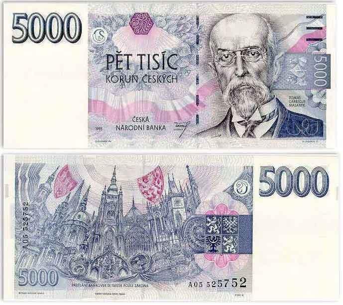 UTB ve Zlíně, Fakulta aplikované informatiky 31 Obr. 22: Vzor 1993 5 000 Kč bankovky. [2] 3.6.