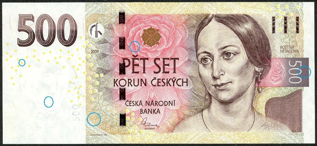 UTB ve Zlíně, Fakulta aplikované informatiky 55 Obr. 40: Identifikace měřených míst na 500 Kč bankovce.