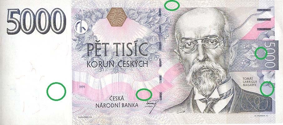 UTB ve Zlíně, Fakulta aplikované informatiky 59 Obr. 46: Identifikace měřených míst na 5 000 Kč bankovce.