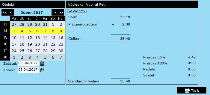 týdenního zobrazení hodin do měsíčního Místo pro poznámky Zobrazení ze Správa > Výsledky: