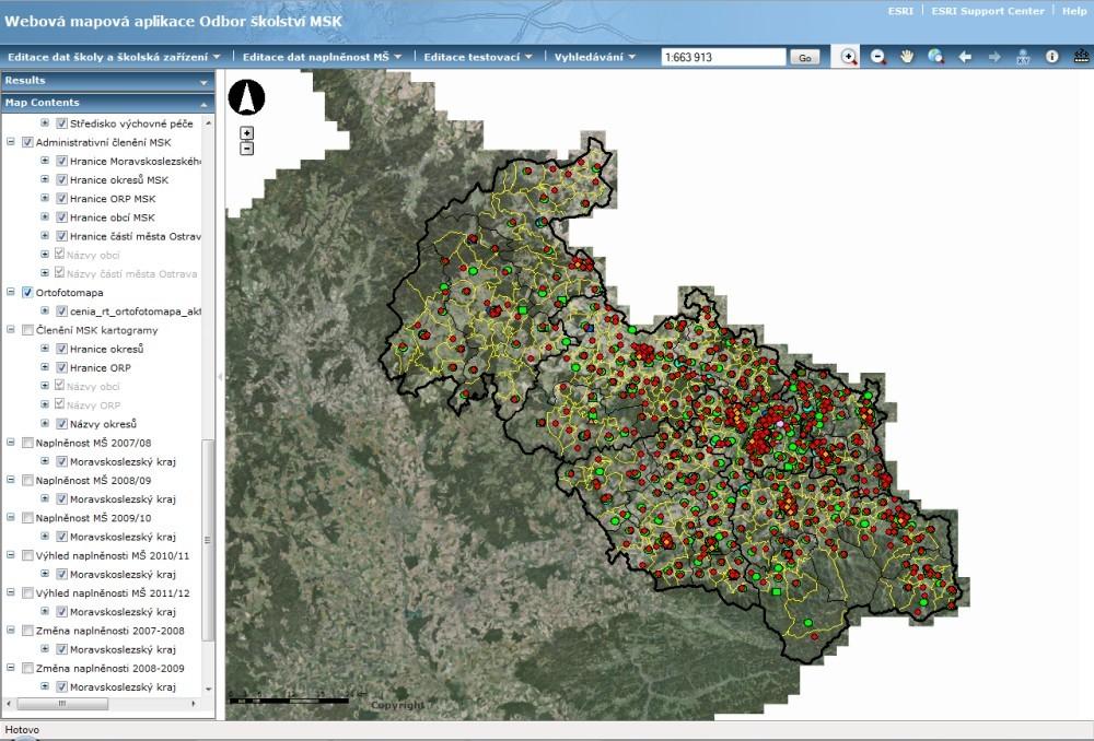 pro správu potřeba přístup k ArcGIS Serveru a webový prohlíţeč editace se dá jednoduše nastavit v manageru, moţnosti editace jsou změna polohy geoprvku, změna jeho atributů, vytvoření nového prvku