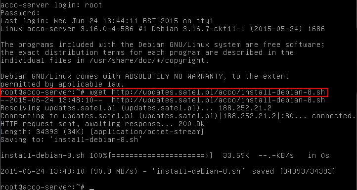 pl/acco/install-debian-8.sh pro operační systém Debian, verze 7.6: wget http://updates.satel.pl/acco/install-debian-7.