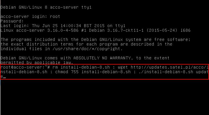 SATEL ACCO NET 35 pro operační systém Debian verze 7.6: rm install-debian-7.